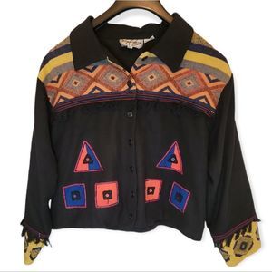 Vintage Silver Stream Black Cotton Southwestern Style Jacket/Top Size XL